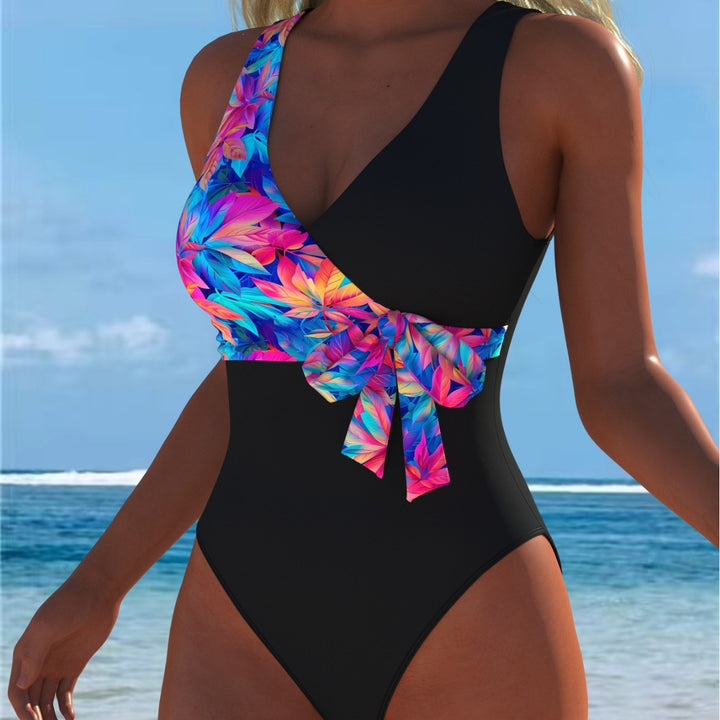Damen Einteiler Badeanzug mit femininem Wickeldetail und auffälligem Floral-Design Drune