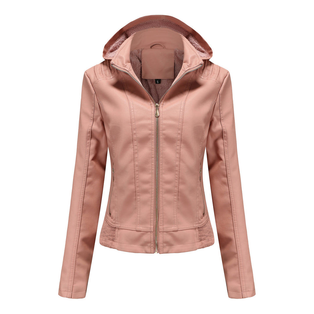 Damen stilvolle Kunstlederjacke mit hochabschließendem Kragen und elastischen Bündchen Drune