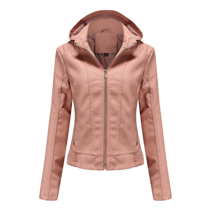 Damen stilvolle Kunstlederjacke mit hochabschließendem Kragen und elastischen Bündchen Drune