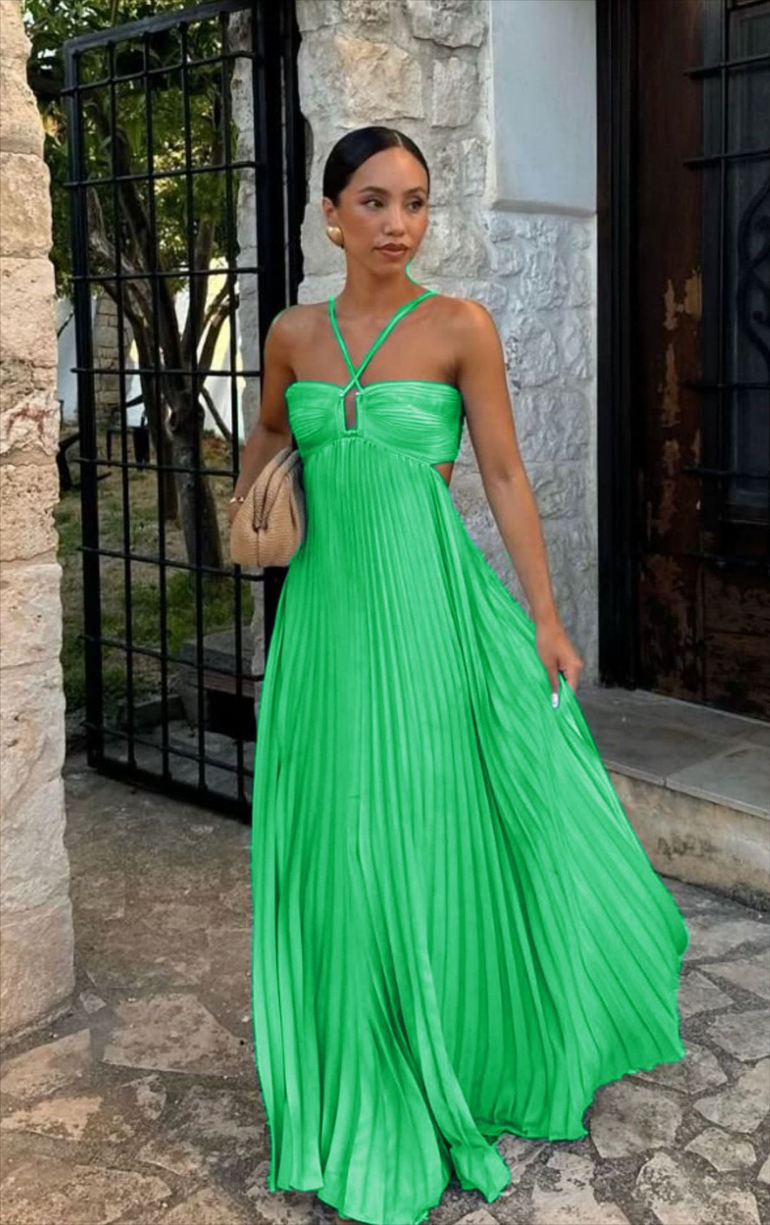 Damen Plisseekleid mit schulterfreiem Design und raffinierten Trägerdetails Drune