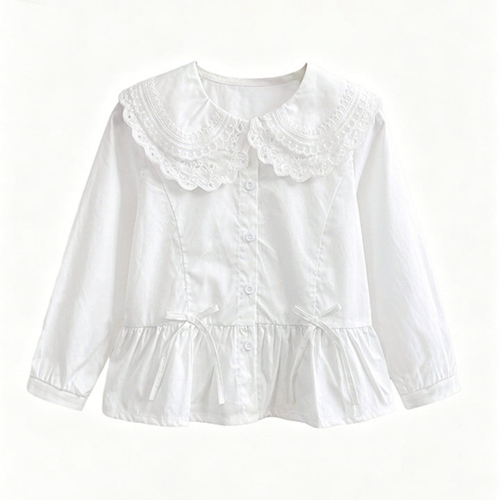 Mädchen elegante Bluse mit Spitzensaum und Rüschendetails Drune