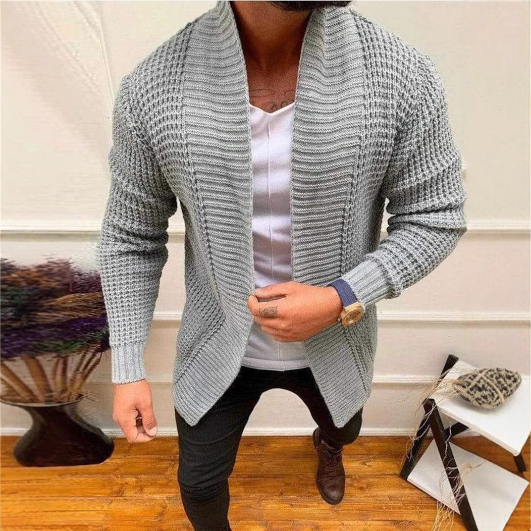 Herren Grobe Strickjacke mit offenem Design und tiefem Kragen Drune
