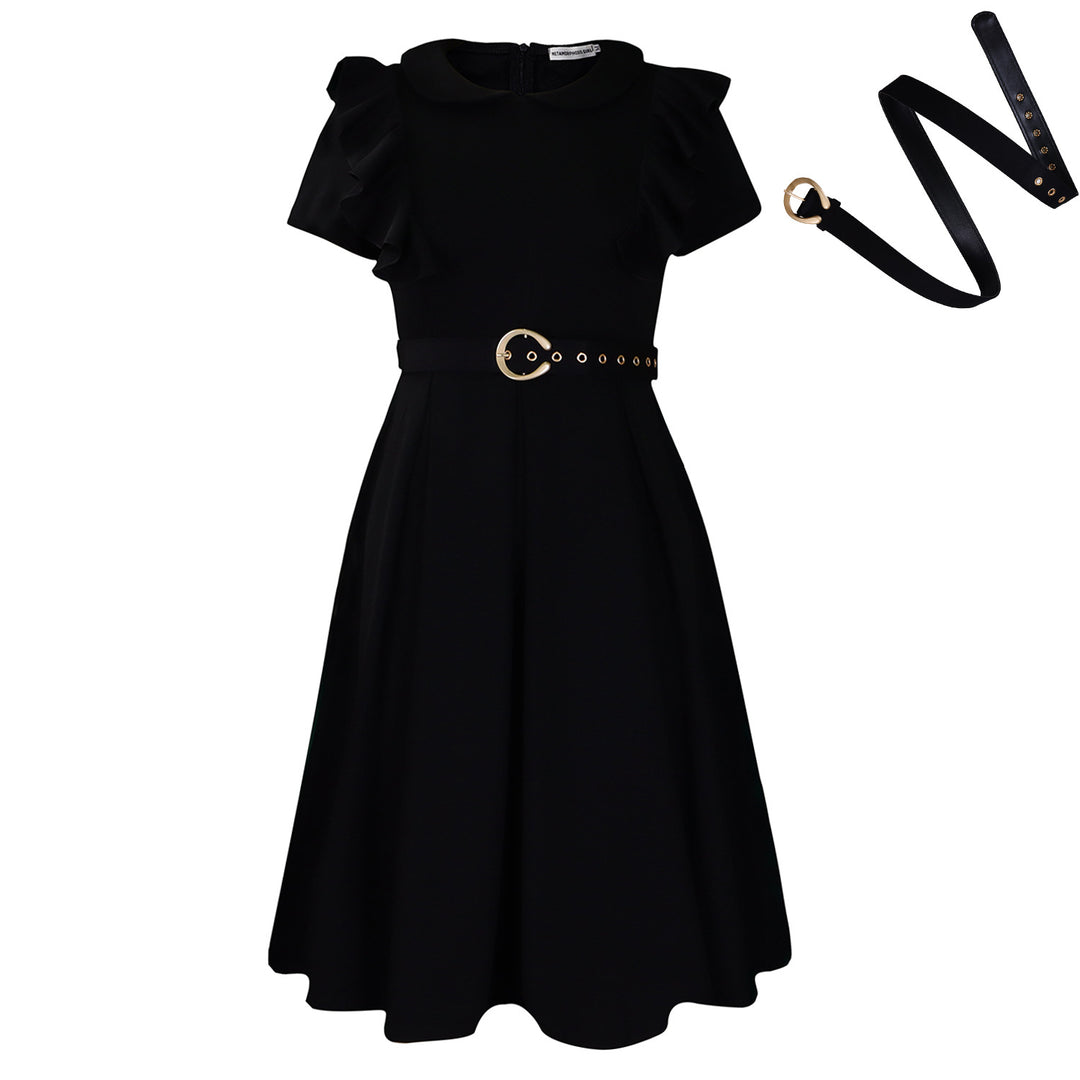 Damen Kleid mit Rüschendetails und tailliertem Gürtel Drune