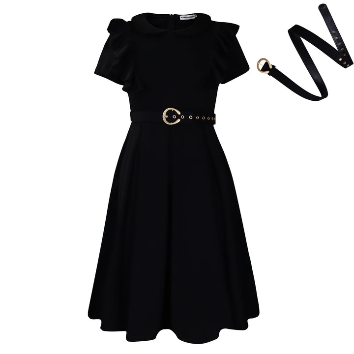 Damen Kleid mit Rüschendetails und tailliertem Gürtel Drune