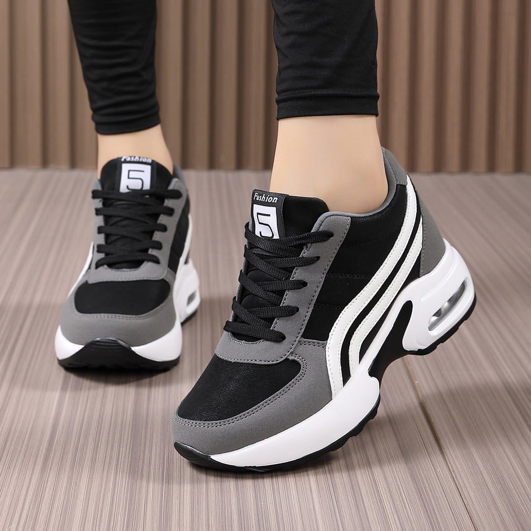Damen nan Plateau-Sneaker mit sichtbarer Luftkammer, ergonomischer Keilsohle und gepolstertem Knöchelkragen Drune