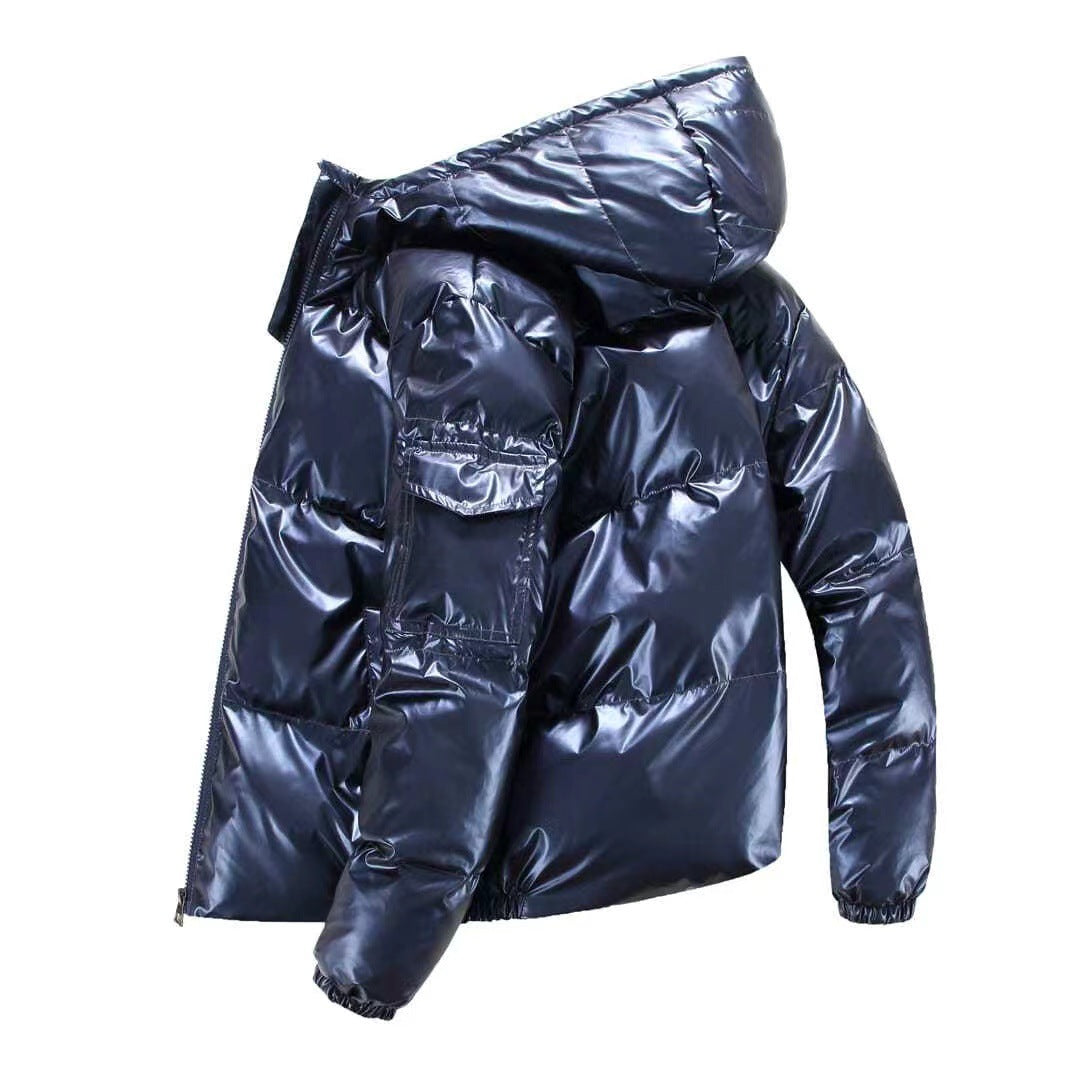 Herren nan glänzende Steppjacke mit Kapuze, wattierter Thermofütterung und wasserabweisender Lackoptik Drune