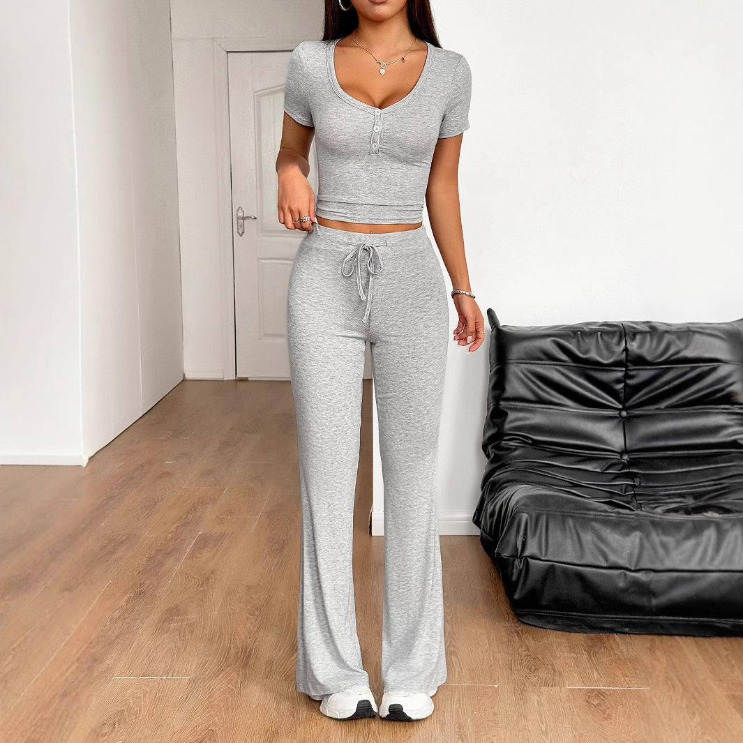 Damen Sportliches Zweiteiliges Freizeitset mit cropped Oberteil und weitem Hosenstil Drune