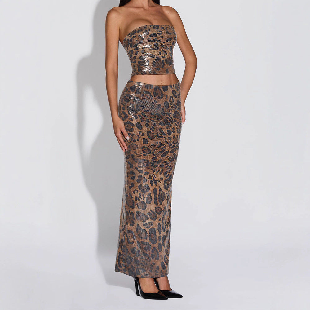 Damen Glamouröses Maxikleid mit Leopardenmuster Drune