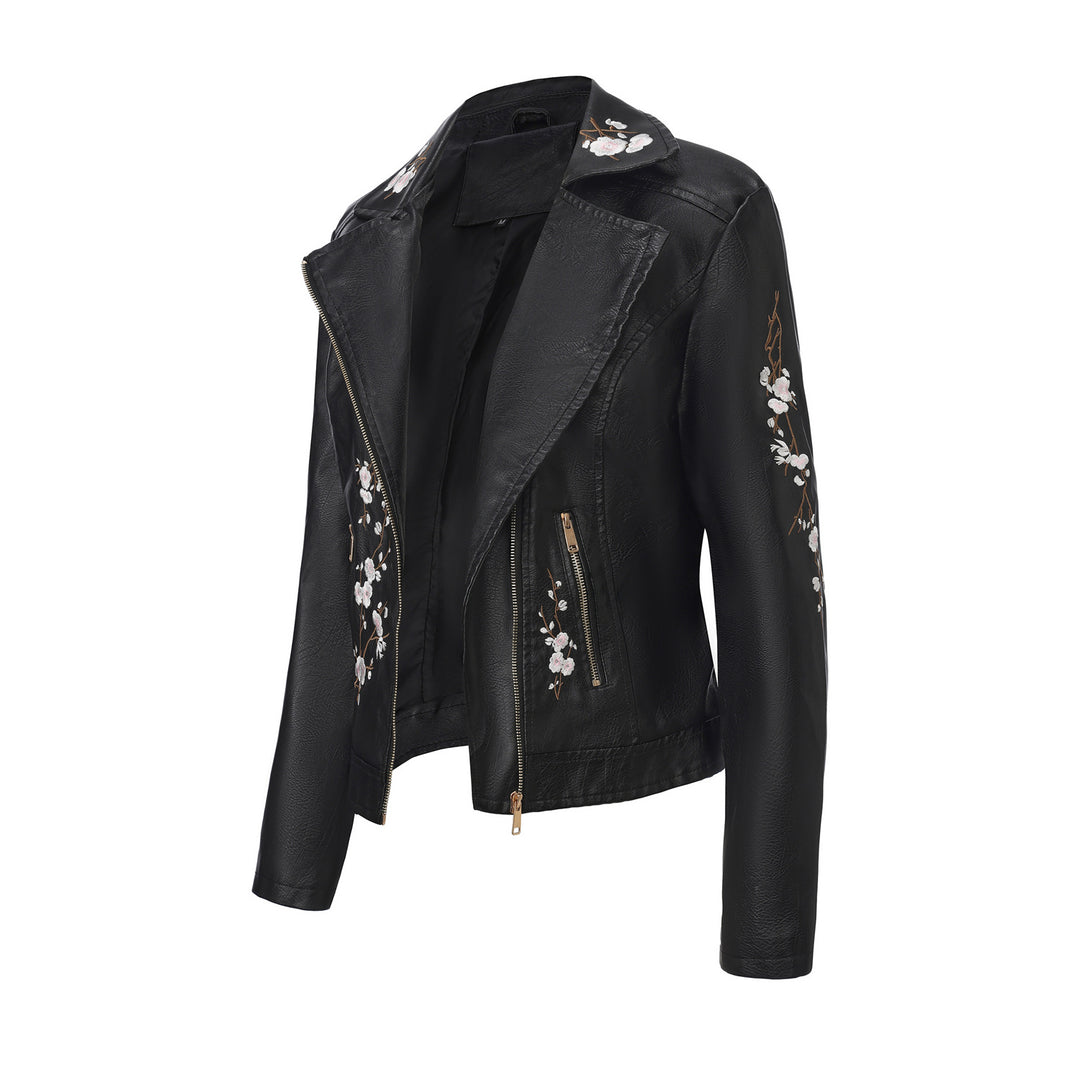 Damen modische Bikerjacke mit floralem Stickmuster Drune