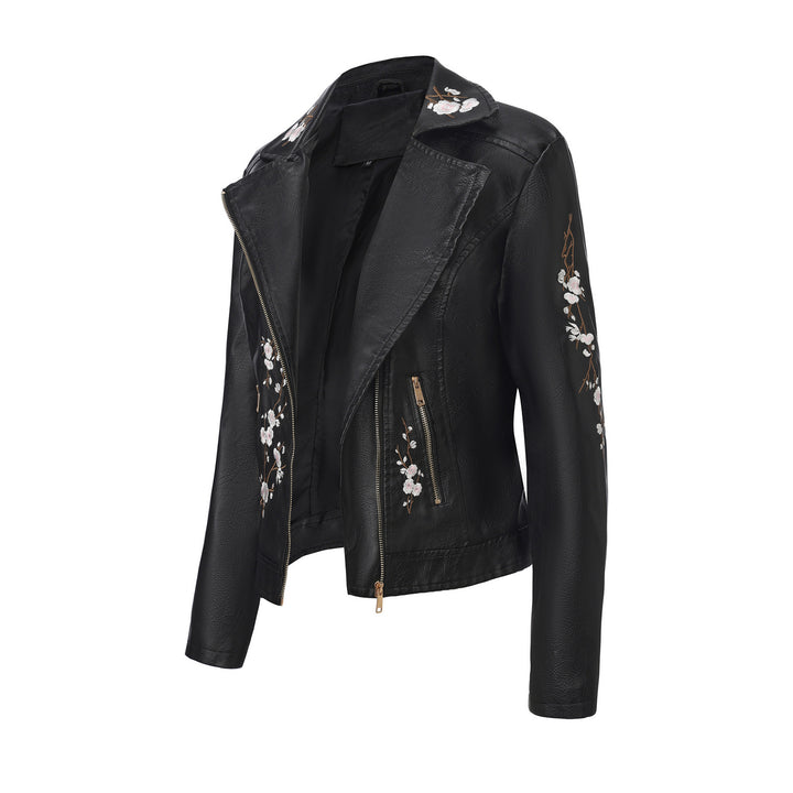 Damen modische Bikerjacke mit floralem Stickmuster Drune