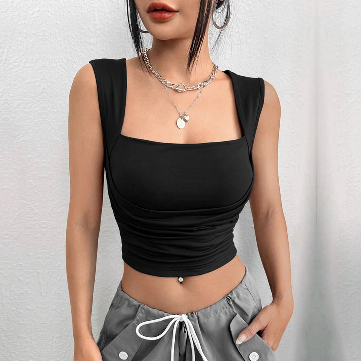 Damen cropped Tanktop mit raffinierter Raffung und quadratischem Ausschnitt Drune