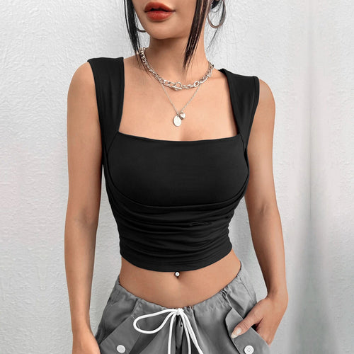 Damen cropped Tanktop mit raffinierter Raffung und quadratischem Ausschnitt Drune