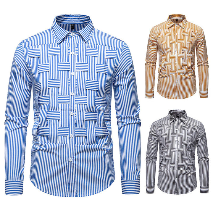 Herren elegantes Hemd mit strukturiertem Streifenmuster Drune