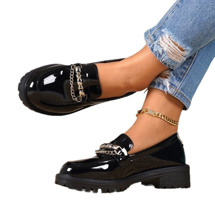 Damen nan elegante Lack-Plateau-Loafer mit dekorativer Schleife und profilierter Gummisohle Drune