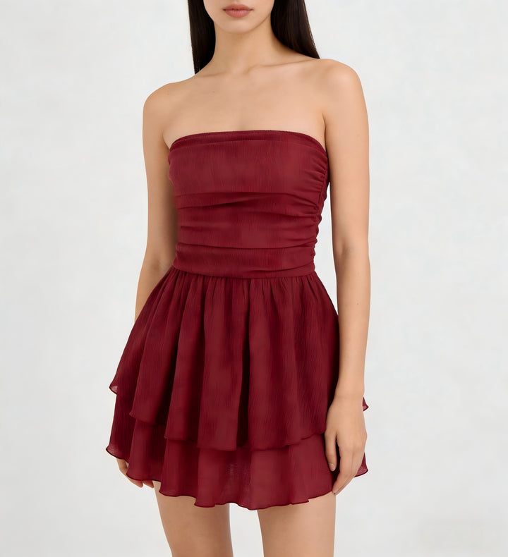 Damen Wickelkleid mit gerafftem Oberteil und fließendem Rock Drune