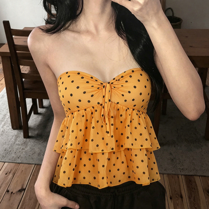 Damen luftiges Spaghetti-Trägertop mit voluminösem Rüschendesign Drune