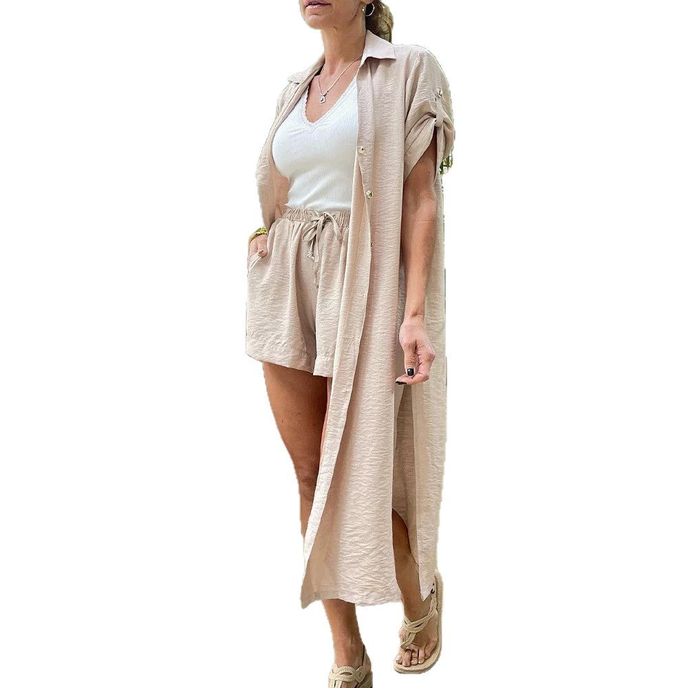 Damen leichter Longblazer mit lässigen Shorts Drune