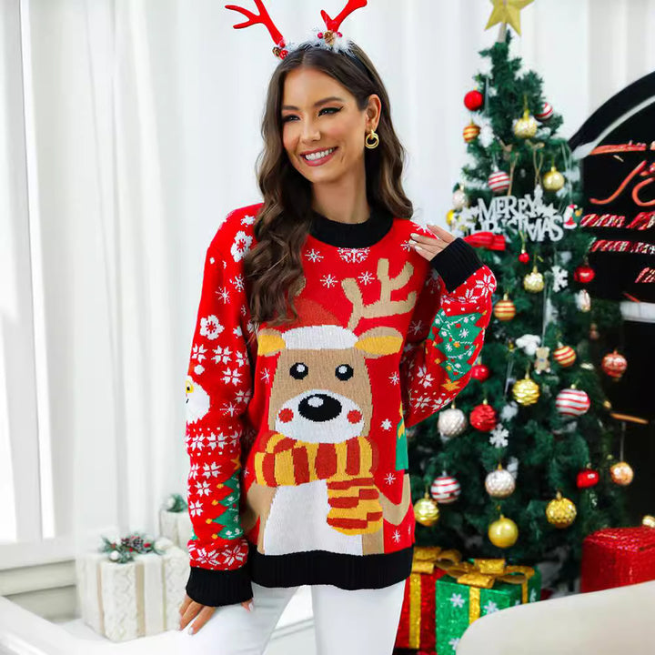 Damen Weihnachtspullover mit festlichem Rentiermotiv und strukturiertem Design Drune