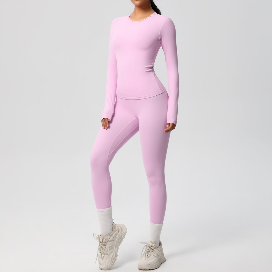 Damen Figurformendes Langarm-Top und Hochbundige Leggings Set Drune