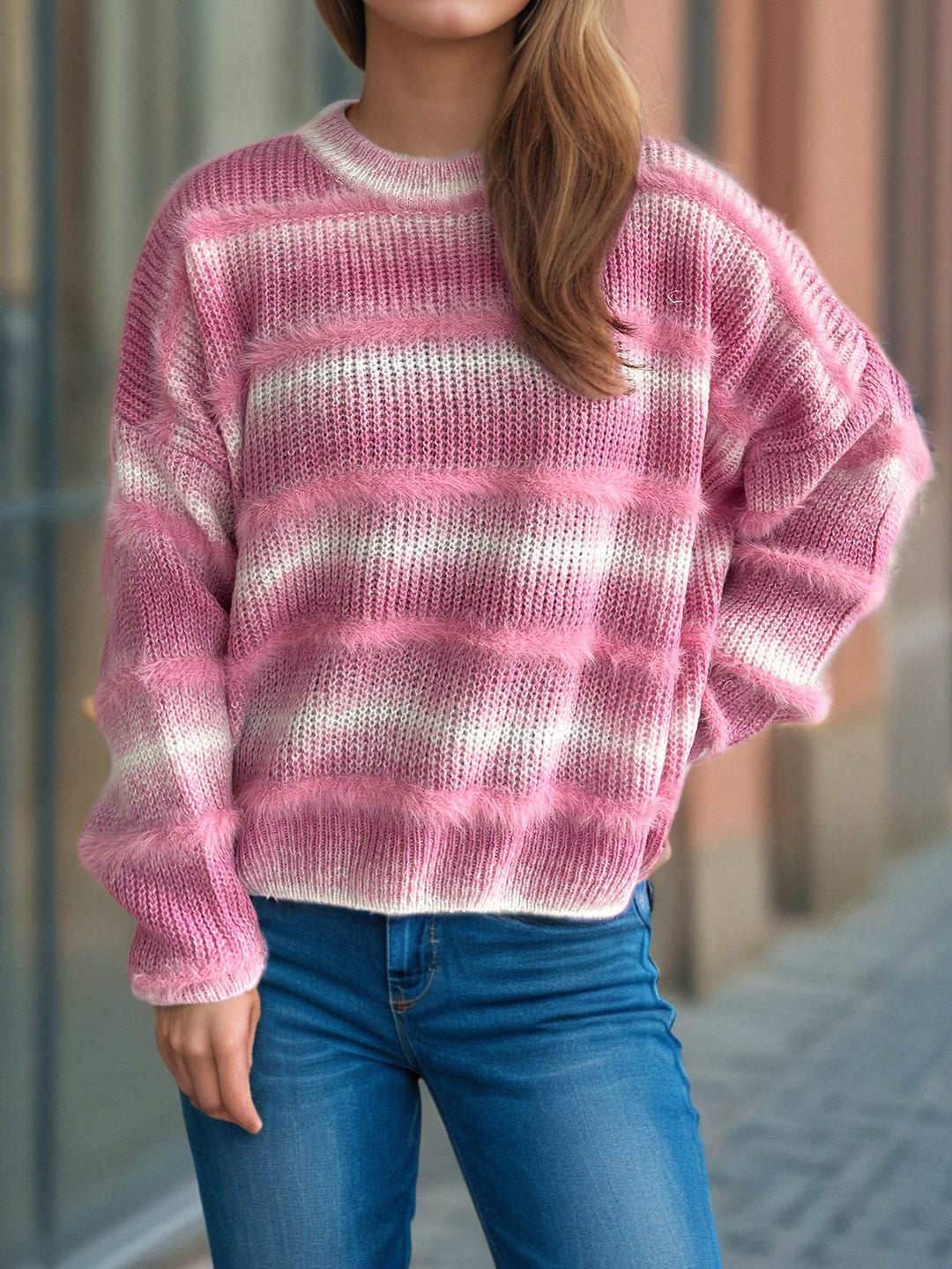 Damen kuscheliger Strickpullover mit Flair Drune