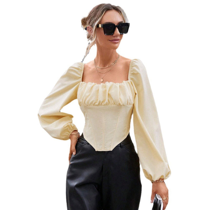Damen Spitzenbluse mit Puffärmeln und taillierter Silhouette Drune
