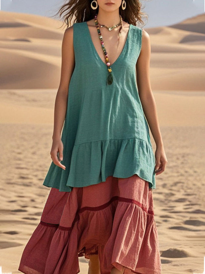 Damen lässiges Maxikleid mit voluminösem Saum Drune