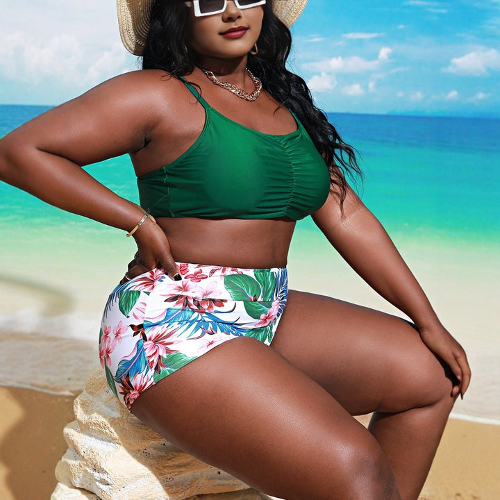 Damen Bikini-Set mit gerafftem Oberteil und floralem Höschen Drune