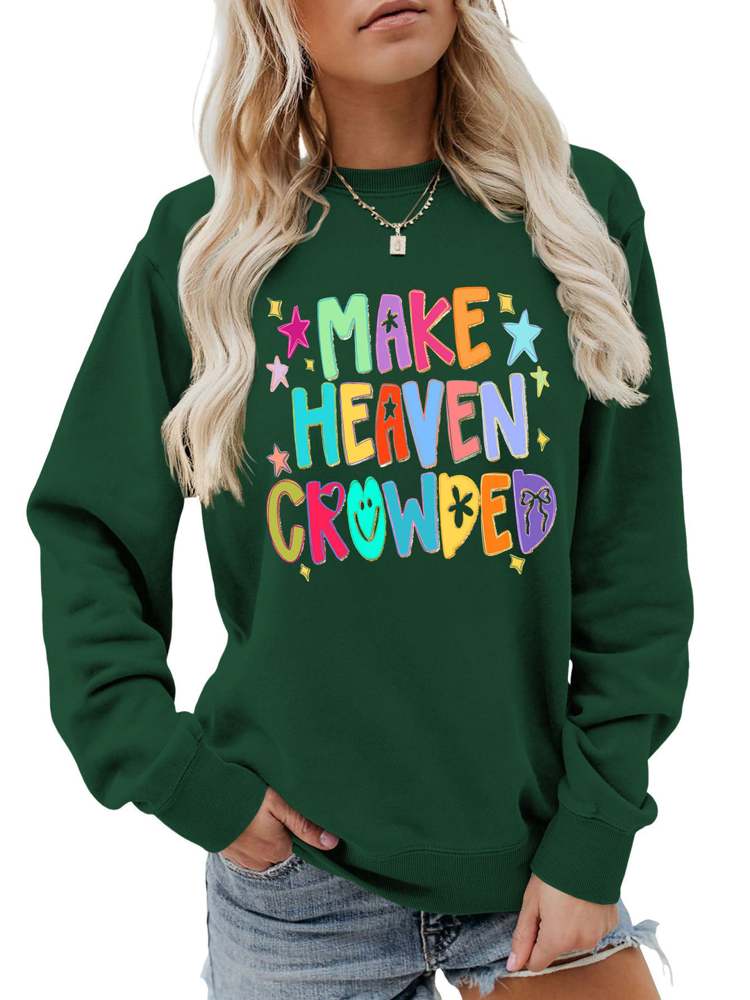 Damen Sweatshirt mit buntem Motiv und verspieltem Schriftzug Drune