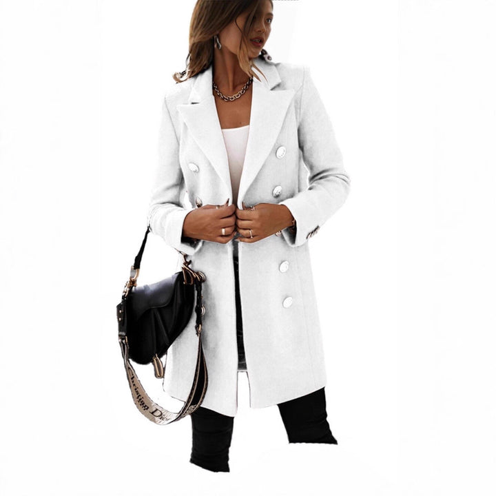 Damen eleganter Wollmantel mit doppelter Knopfleiste und breitem Revers Drune
