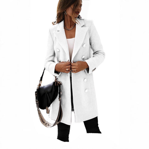 Damen eleganter Wollmantel mit doppelter Knopfleiste und breitem Revers Drune