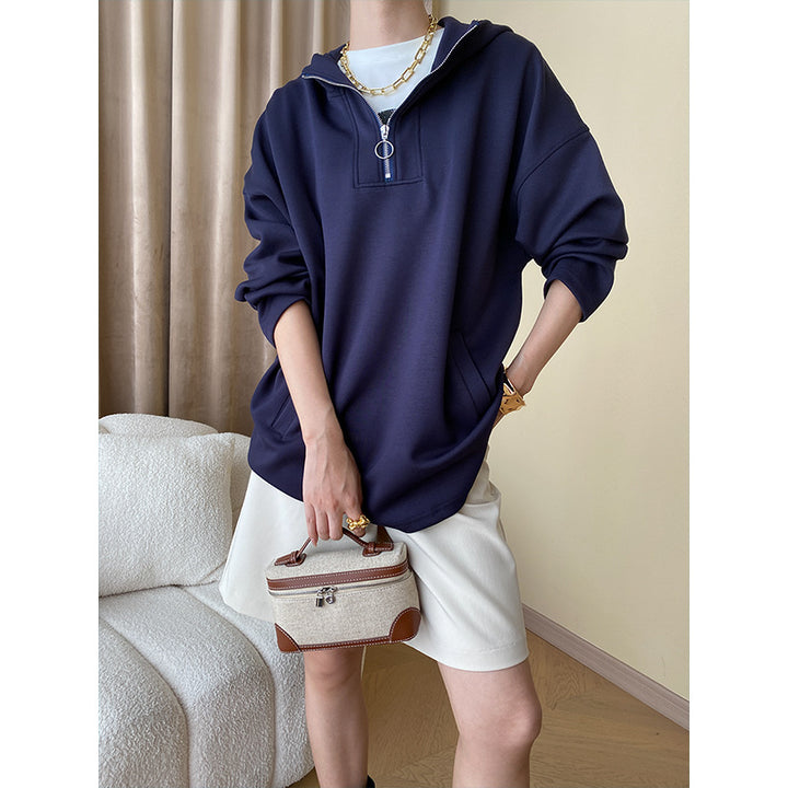 Damen lässiger Pulli mit hohem Kragen und Reißverschluss Drune