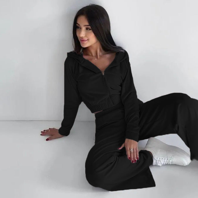 Damen nan kurz geschnittenes Thermo-Fleece-Set mit Halbfront-Reißverschluss und hohem Komfortbund Drune