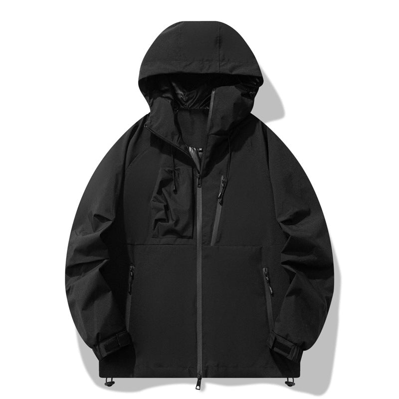 Herren wasserabweisende Outdoor-Jacke mit verstellbarer Kapuze und funktionalen Reißverschlusstaschen Drune