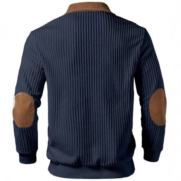 Herren nan gerippter Halbzip-Pullover mit kontrastierenden Lederapplikationen an Schultern und Ellenbogen Drune