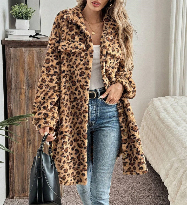 Damen kuschelige Leo-Print Jacke Drune