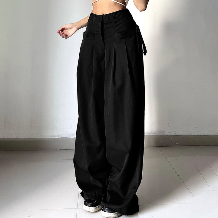 Damen weite Palazzo-Hose mit eleganten Falten und hohem Taillenbund Drune