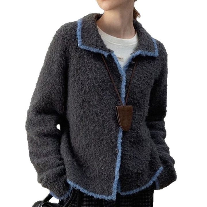 Damen kuscheliger Strickcardigan mit Kontrastdetails und kragen Drune