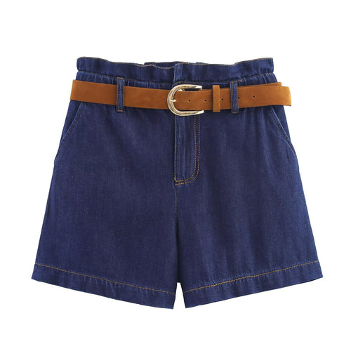 Damen Denim-Shorts mit hochwertigem Ledergürtel und elastischem Bund Drune