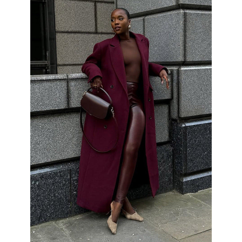 Damen eleganter langer Wollmantel Drune