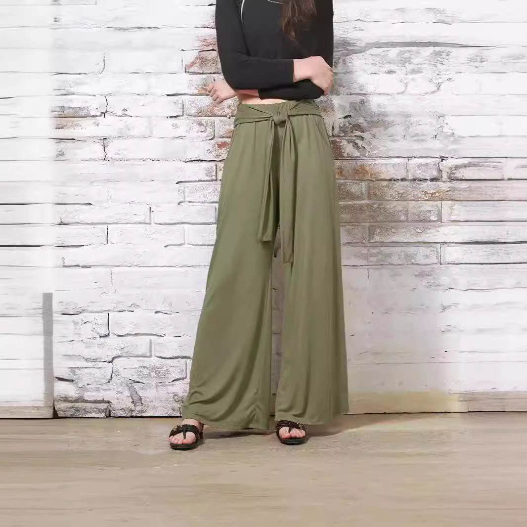 Damen Weit geschnittene Palazzo-Hose mit Bindegürtel Drune