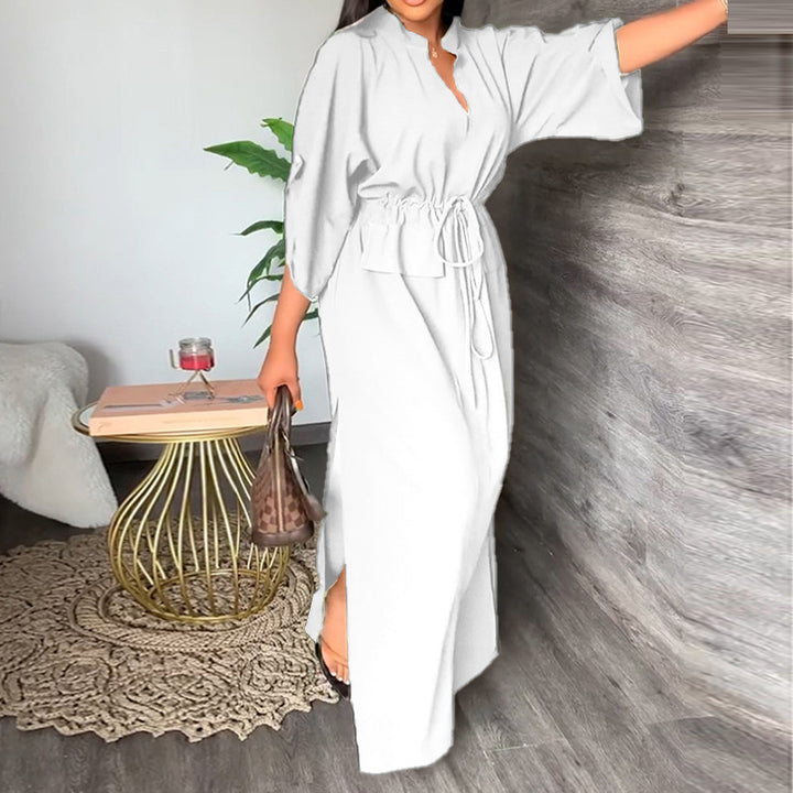 Damen Lässiges Maxikleid mit Gürtel und weiten Ärmeln Drune