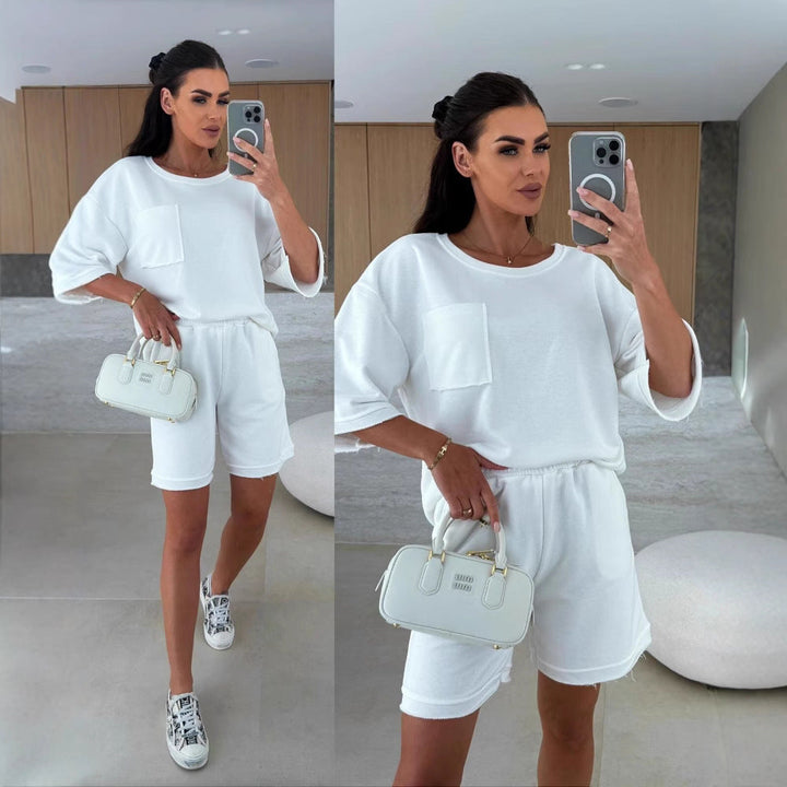 Damen lässiger Freizeitanzug mit Oversized T-Shirt und bequemen Shorts Drune