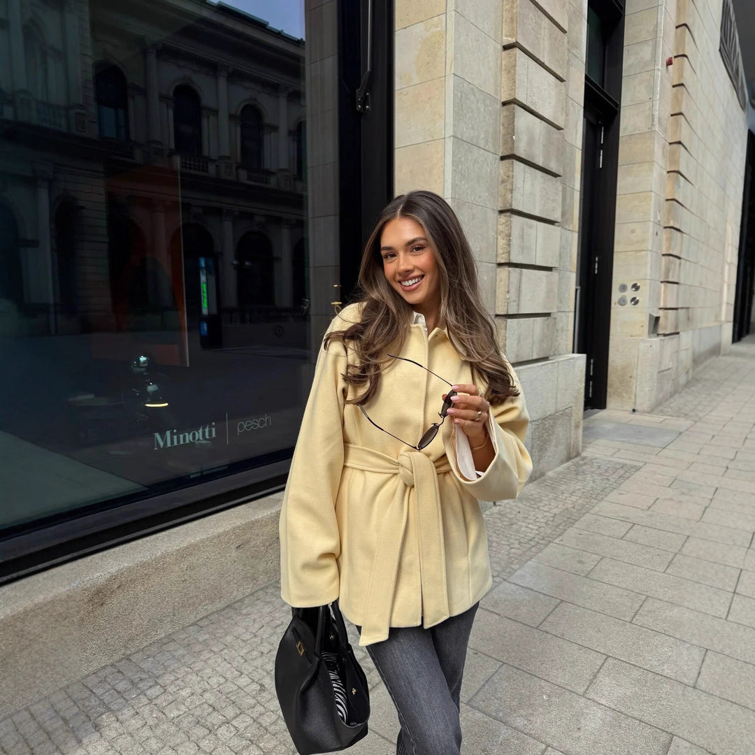 Damen modische Wickeljacke mit hochwertigem Material und Taillengürtel Drune