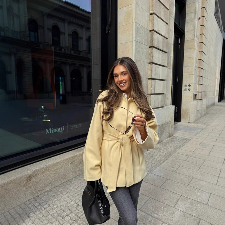 Damen modische Wickeljacke mit hochwertigem Material und Taillengürtel Drune