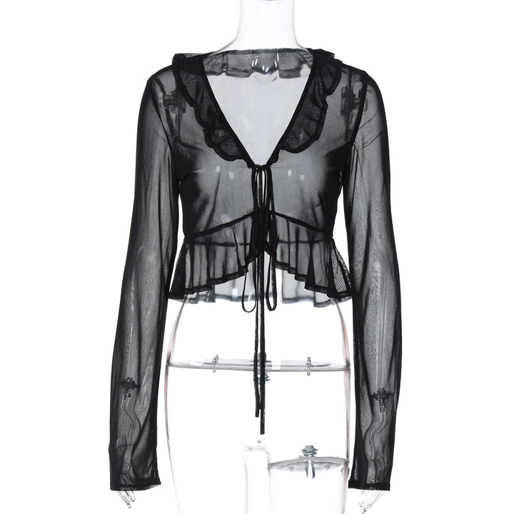 Damen Transparente Bluse mit Rüschendetails und Kordelzug Drune