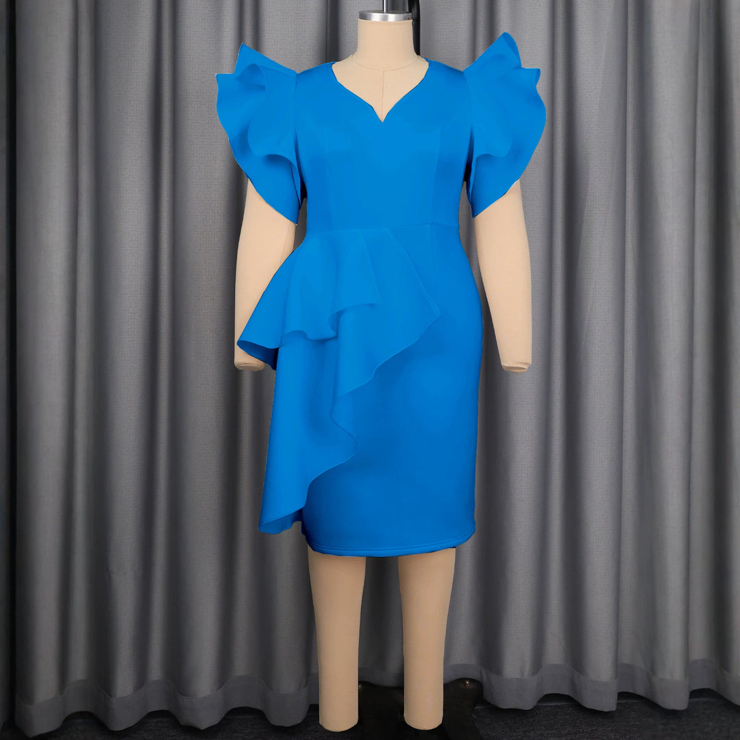 Damen Figurbetontes Kleid mit voluminösen Rüschendetails Drune