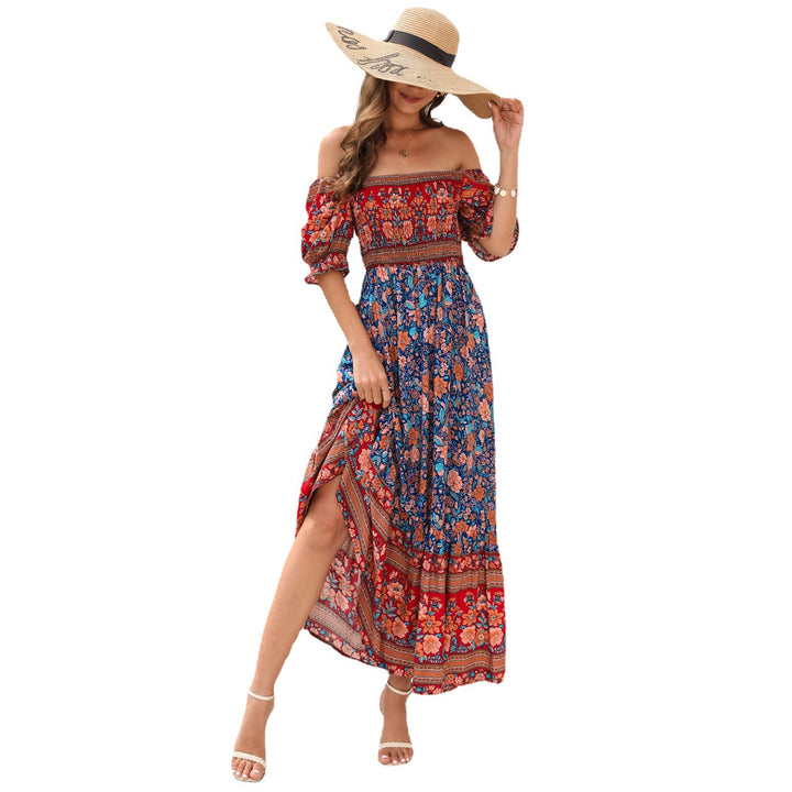 Damen Maxi-Kleid mit schulterfreier Passform und floralen Mustern Drune