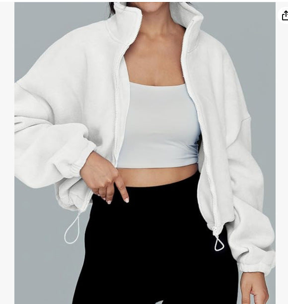 Damen kürzerer Fleece-Pullover mit hohem Kragen und Kordelzug Drune