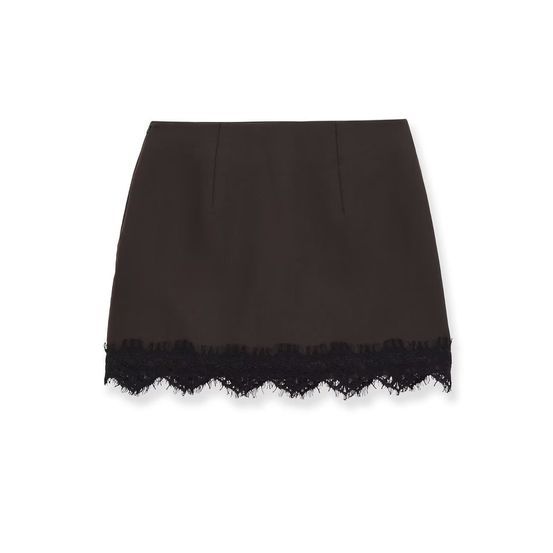 Damen eleganter Rock mit Spitzenbesatz und strukturiertem Gewebe Drune