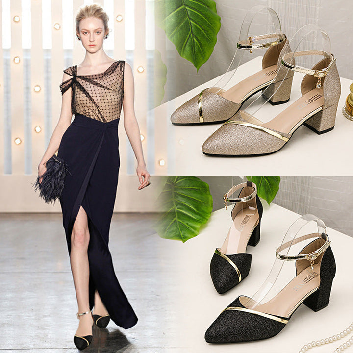 Damen elegantes Hochzeits-Absatzschuh mit glitzerndem Obermaterial und modischen Riemen Drune